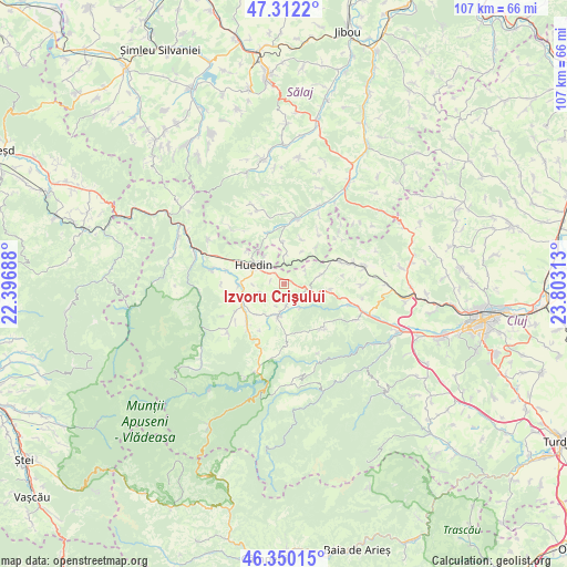 Izvoru Crişului on map