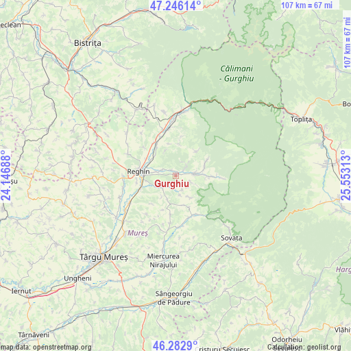 Gurghiu on map