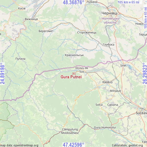 Gura Putnei on map