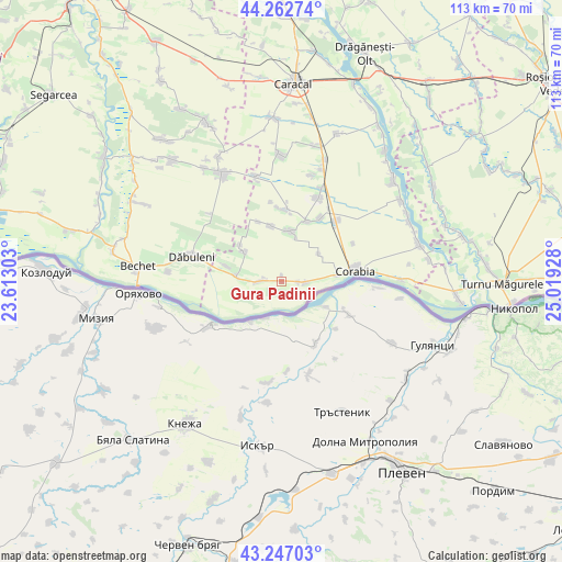 Gura Padinii on map