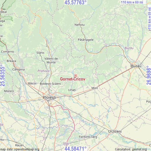Gornet-Cricov on map