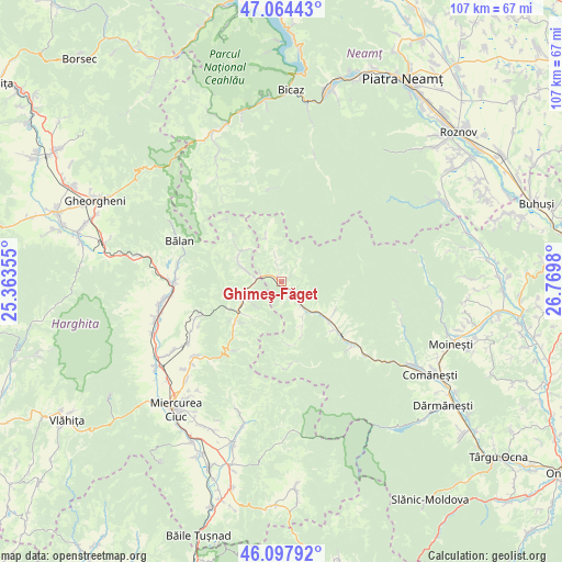 Ghimeş-Făget on map