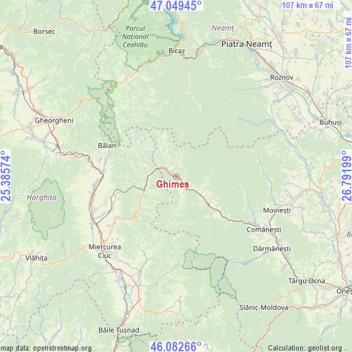 Ghimeș on map