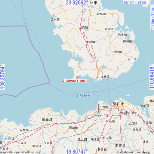 Jiaoweixiang on map