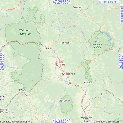 Ditrău on map