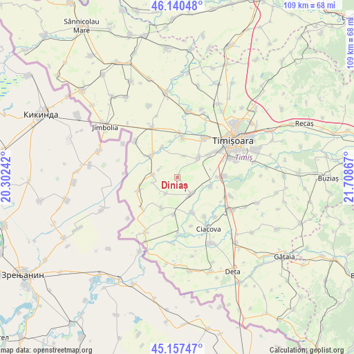 Diniaș on map