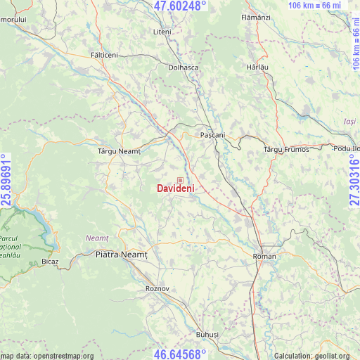 Davideni on map