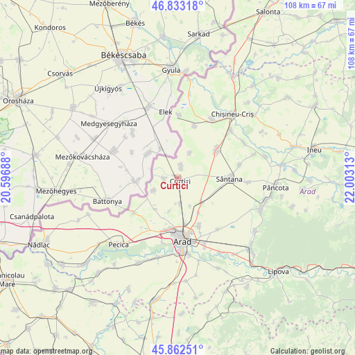 Curtici on map