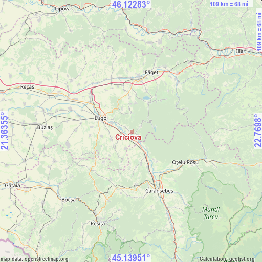 Criciova on map