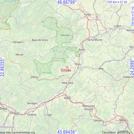 Cricău on map