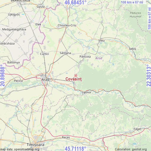 Covăsinţ on map