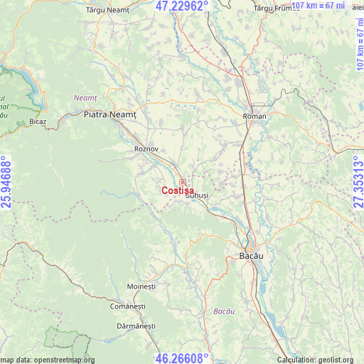 Costişa on map