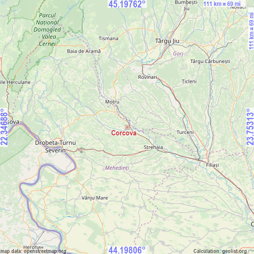 Corcova on map