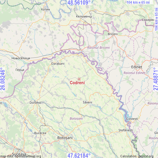 Codreni on map