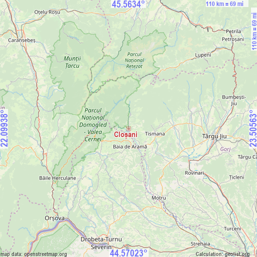 Cloșani on map