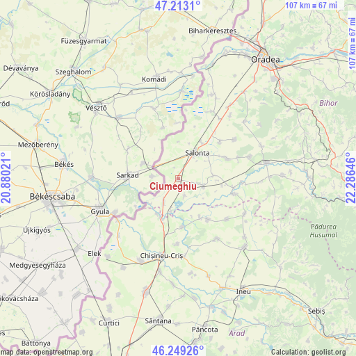 Ciumeghiu on map