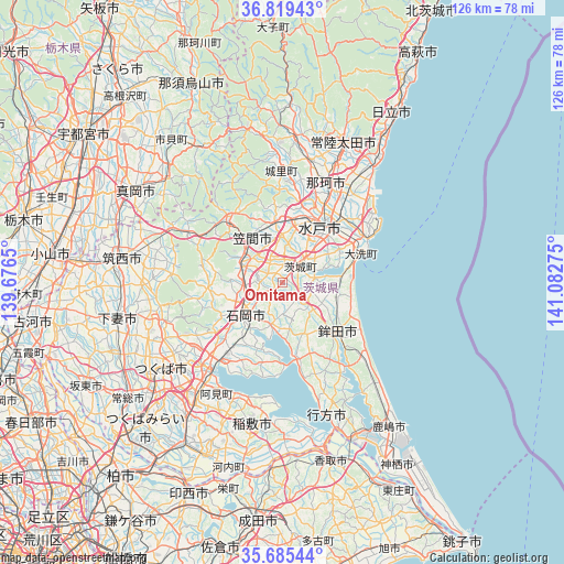 Omitama on map