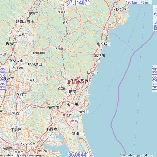 Hitachi-ota on map