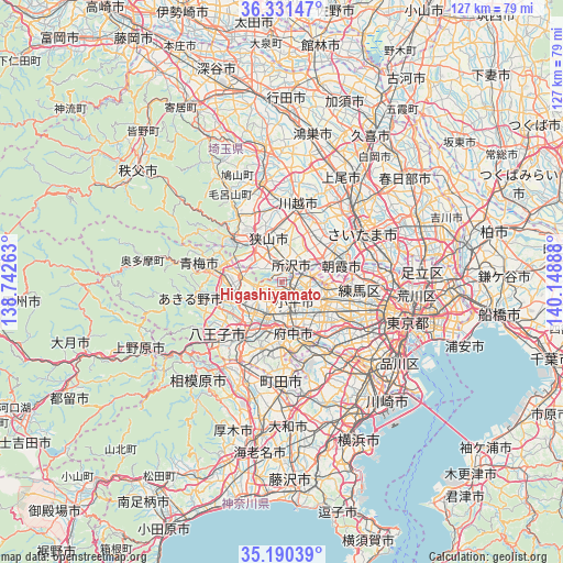 Higashiyamato on map