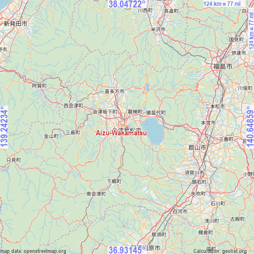 Aizu-Wakamatsu on map