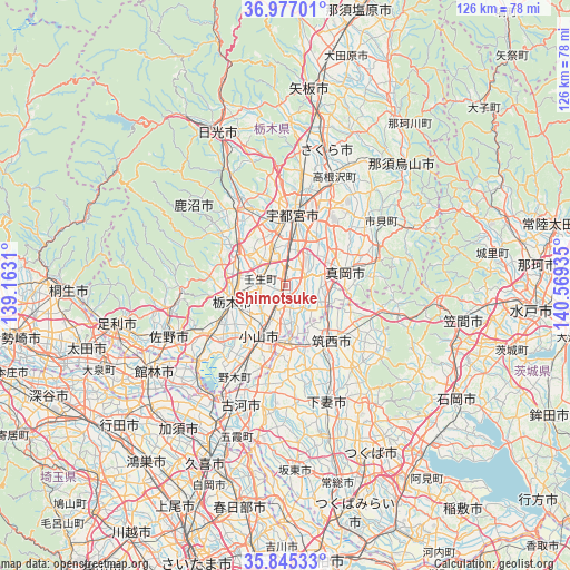 Shimotsuke on map