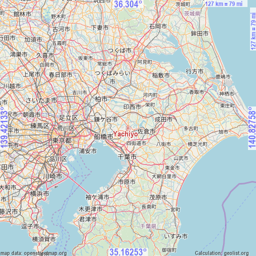 Yachiyo on map