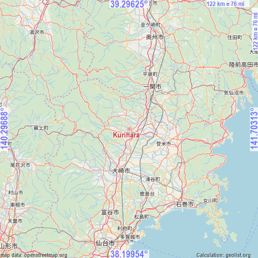 Kurihara on map