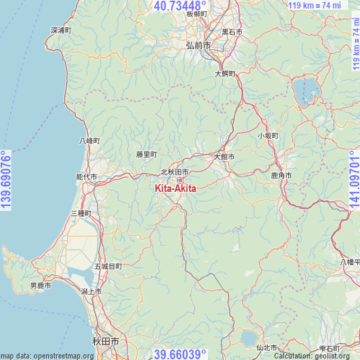 Kita-Akita on map