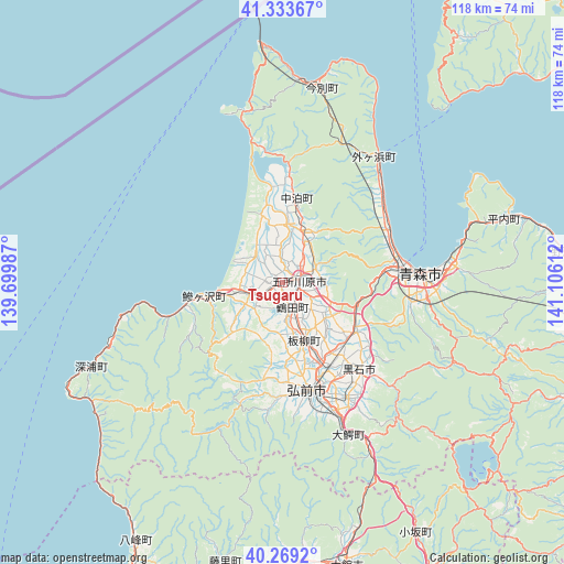 Tsugaru on map