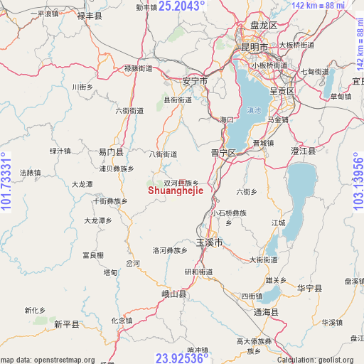 Shuanghejie on map