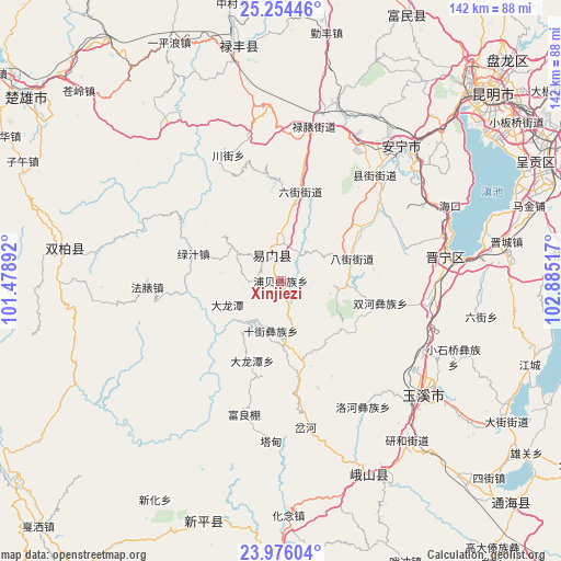 Xinjiezi on map