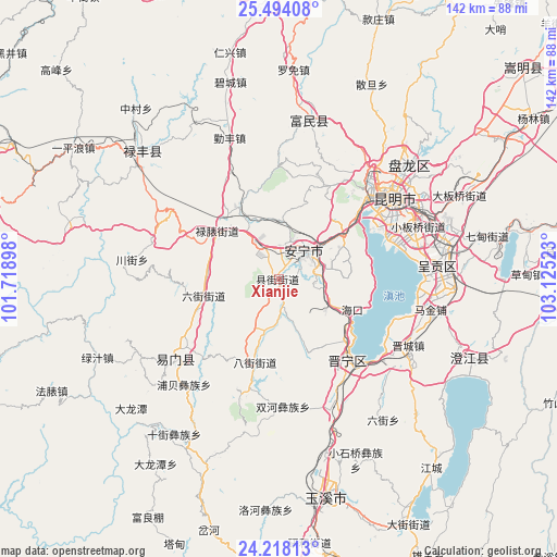 Xianjie on map