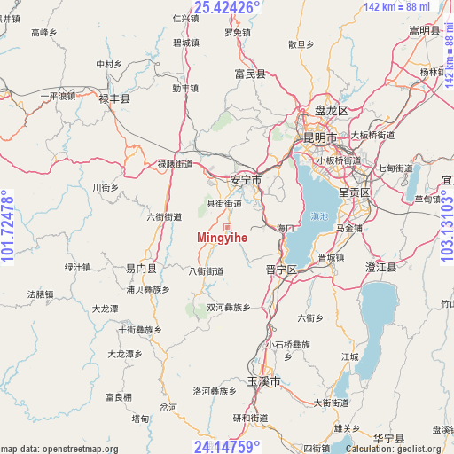 Mingyihe on map