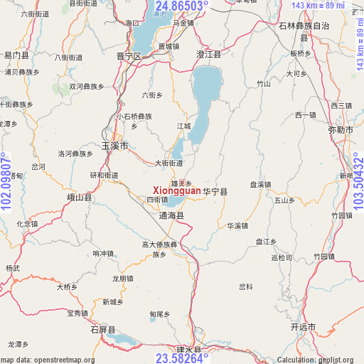 Xiongguan on map