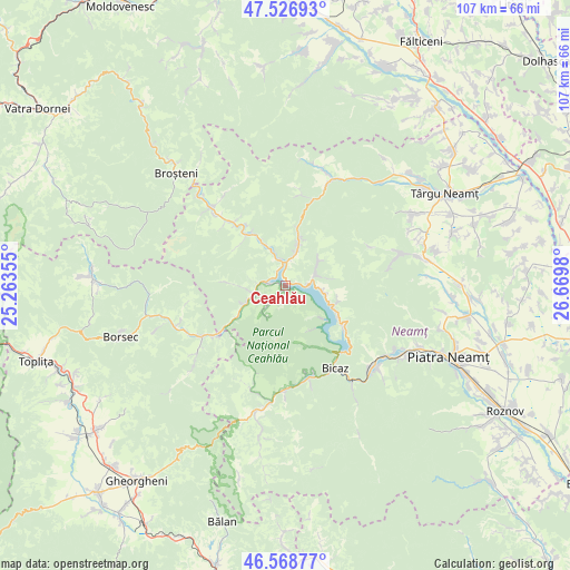 Ceahlău on map