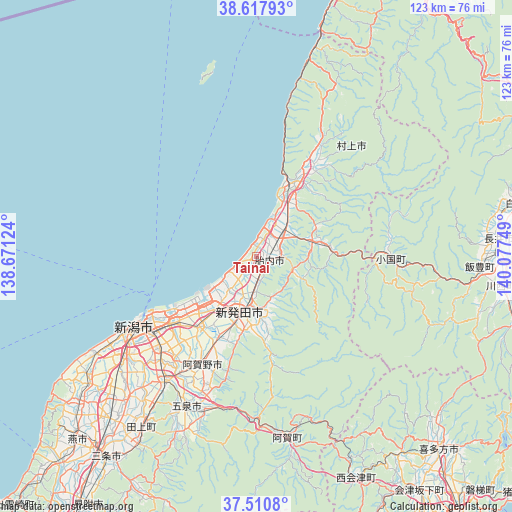 Tainai on map