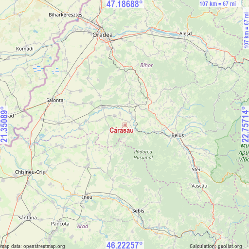 Cărăsău on map