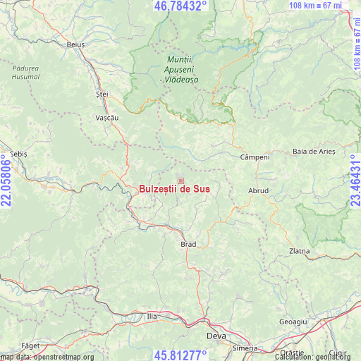 Bulzeștii de Sus on map