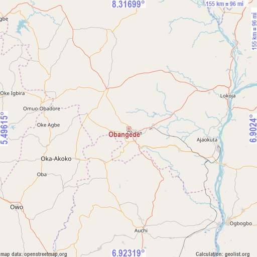 Obangede on map