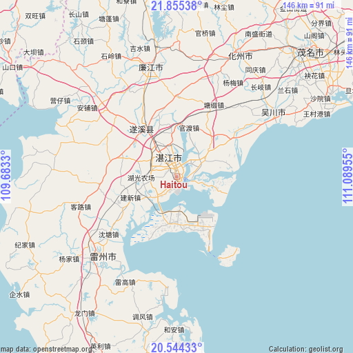 Haitou on map