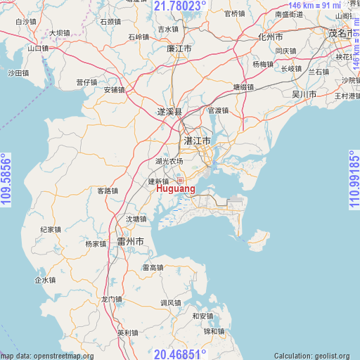 Huguang on map