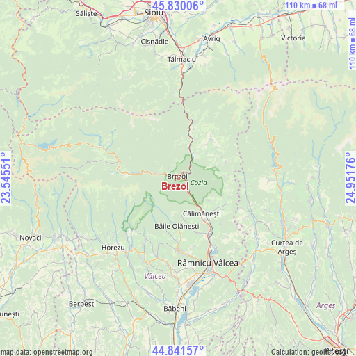 Brezoi on map