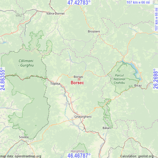 Borsec on map