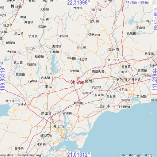 Shiwan on map