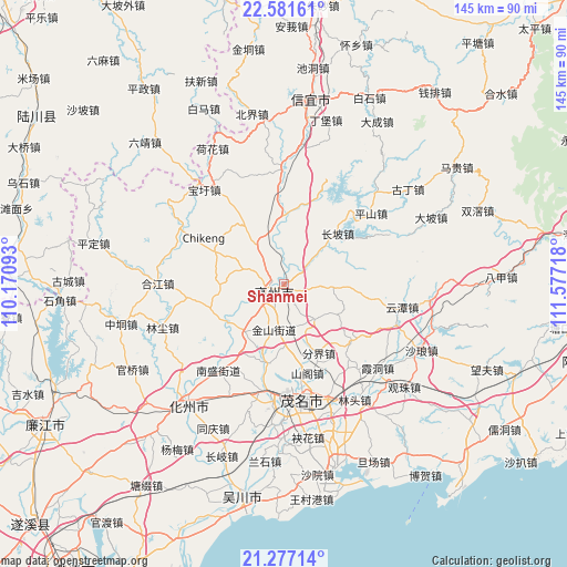 Shanmei on map