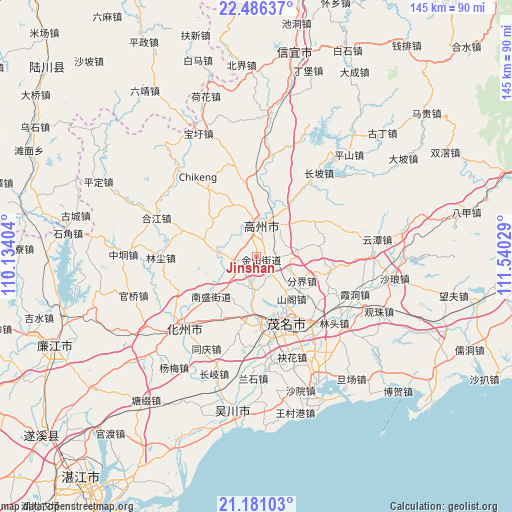 Jinshan on map