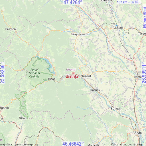 Bistrița on map