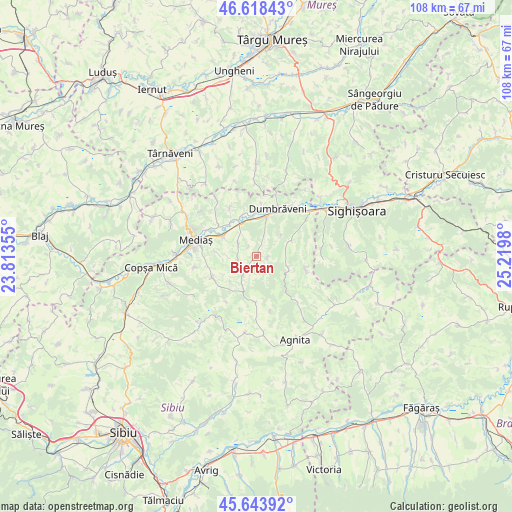 Biertan on map