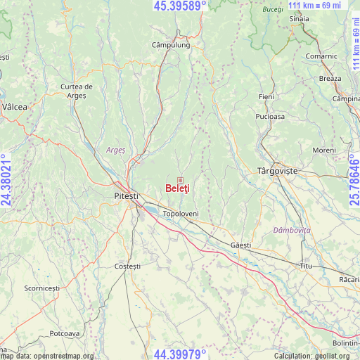 Beleţi on map