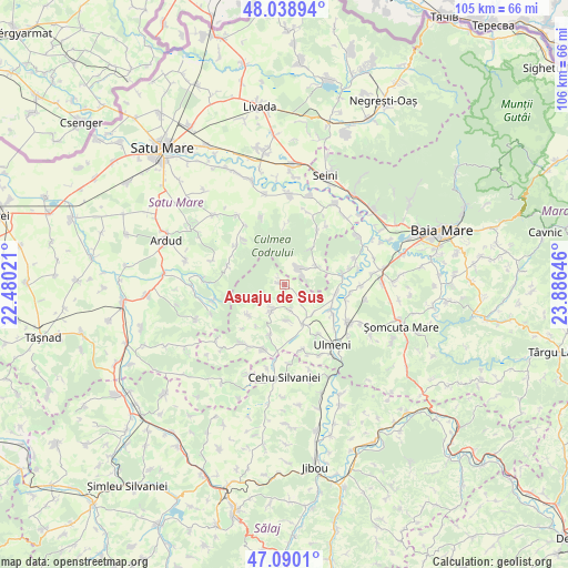 Asuaju de Sus on map